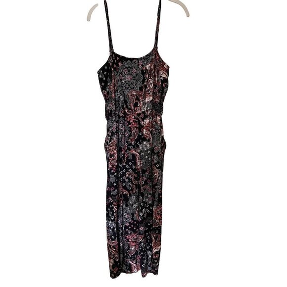 Maurices XL Black & Red Paisley Print Spaghetti Strap Jumpsuit romper - Picture 2 of 12
